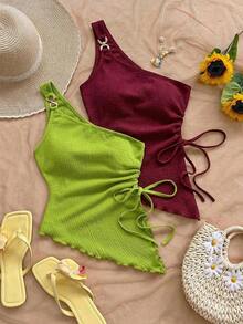 Blusa sin mangas de unicolor con bajo asimétrico, para verano - Multicolor 5 - Ver 3