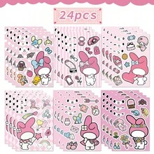 SANRIO 三麗鷗 My Melody DIY 臉部與裝飾貼紙組，提供 6/12/18/24 片套裝，包含可更換的臉部元素、配件與趣味圖案。由光滑易撕的乙烯基材質製成，柔和粉色調與清晰印花，非常適合派對贈品、手帳客製化以及粉絲的趣味創意活動。 - 多款 - 查看 13