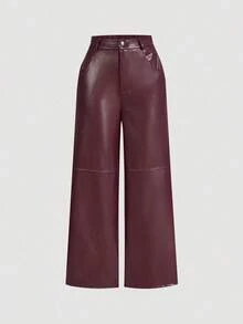 MOD Pantalones rectos de piel de poliuretano negros para una cita - Burdeos - Ver 5