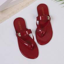 Women's Fashion Rhinestone Bow Tie Strap Flip Flops, Casual Versatile Beach Vacation Party Indoor & Outdoor Sandals, Summer New Arrival - Red - View 10