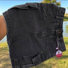 Graphite And Blue Cargo Denim Skirt With Side Pockets. - Xám - Xem 5