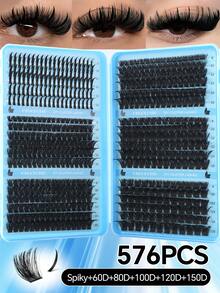 720/576PCS DIY Eyelash Extension Kit, Mixed Assortment Of Lengths (8–16mm), Beginner-Friendly And Easy To Apply For A Natural-Looking, Including 6 Styles In One Box, Effortlessly Create Personalized Lash Looks Tailored To Your Preference - D - View 13