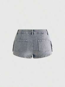 Grunge Punk Conjuntos de verano para mujer: shorts mini de tiro bajo de mezclilla desgastada, estilo de calle punk - Celeste - Ver 2