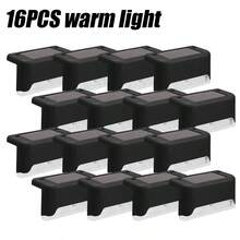 4个/8个/12个/16个太阳能灯1LED壁灯套装，黑色外壳，暖白光/白光，适用于户外花园墙壁、围栏、小路、景观、楼梯等太阳能照明 - 黃色 - 查看 17