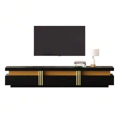 Modern Low TV Stand With Marble Effect Finish, TV Stand, TV Cabinet, 200 X 40 X 42 Cm – For TVs Up To 90 Inches, Three Drawers And 1 Cable Organizer