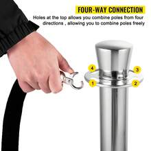 VEVOR Crowd Control Stanchion, Set Of 2 Pieces Stanchion Set, Stanchion Set With 5 Ft/1.5 M Black Velvet Rope, Silver Crowd Control Barrier With Sturdy Concrete And Metal Base - Easy Connect Assembly - 5 Ft/1.5 M - View 4