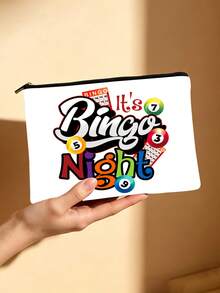 Bingo Game Print Cosmetic Bag, Double-Sided Pattern Toiletry Pouch, Bingo Night Essential, Perfect Gift For Bingo Lovers & Players - Multicolor - View 12