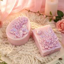 3D立体花卉浮雕硅胶蜡烛模具,牡丹绣球花浮雕皂模,适用于DIY手工蜡烛、树脂和肥皂制作,婚礼装饰 - 白 - 查看 7