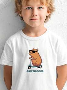 Camiseta infantil Easter & B-Rain R-Ot H-Ai de algodón blanco, informal, con estampado gráfico, para niños y niñas, primavera, verano, conjuntos de verano para niñas, conjunto para el Día de San Patricio, conjuntos de Pascua para niñas, conjuntos de Pascua para niños, camiseta infantil "Just Be Cool", camiseta con estampado gráfico de hámster divertido, camiseta con diseño de patinete de animales lindos, conjunto de verano para niños, camiseta de animales de dibujos animados, camiseta infantil con diseño de patinete, tela de algodón suave de primera calidad, transpirable y ligera, suave para la piel sensible de los niños, no se decolora ni se forman bolitas después de repetidos lavados, regalos de Pascua para niños, regalos de San Patricio para niños, el regalo perfecto para niños, recuerdos de fiesta para niños. - Negro - Ver 1