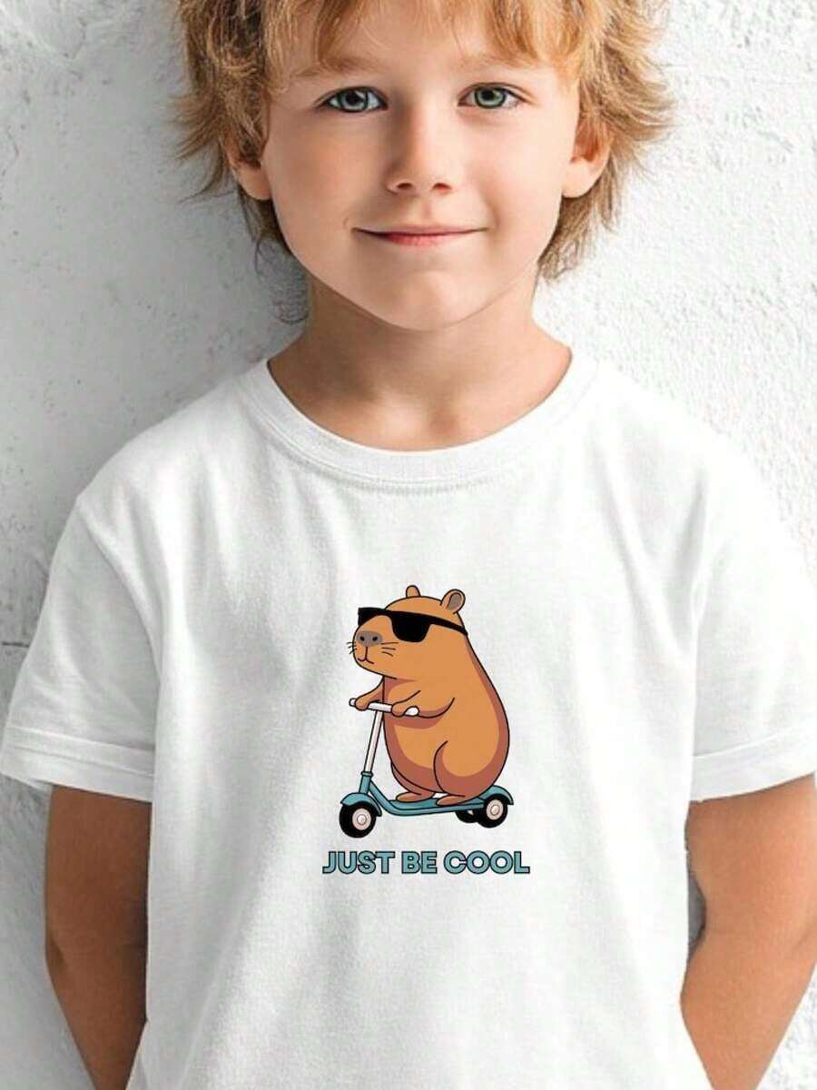 Camiseta infantil Easter & B-Rain R-Ot H-Ai de algodón blanco, informal, con estampado gráfico, para niños y niñas, primavera, verano, conjuntos de verano para niñas, conjunto para el Día de San Patricio, conjuntos de Pascua para niñas, conjuntos de Pascua para niños, camiseta infantil "Just Be Cool", camiseta con estampado gráfico de hámster divertido, camiseta con diseño de patinete de animales lindos, conjunto de verano para niños, camiseta de animales de dibujos animados, camiseta infantil con diseño de patinete, tela de algodón suave de primera calidad, transpirable y ligera, suave para la piel sensible de los niños, no se decolora ni se forman bolitas después de repetidos lavados, regalos de Pascua para niños, regalos de San Patricio para niños, el regalo perfecto para niños, recuerdos de fiesta para niños. - Negro - Ver 1