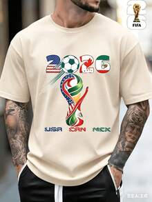 [FIFA World Cup Licensed]Single Piece, 2026 Model, Unisex Short-Sleeve Soccer T-Shirt For The US, Canada, And Mexico, Versatile Men's Round-Neck Comfortable T-Shirt, Soft And Comfortable Fabric, Suitable For Sports, Daily Casual Wear, And Outdoor Activities, Fan Gift - 杏色 - 查看 1