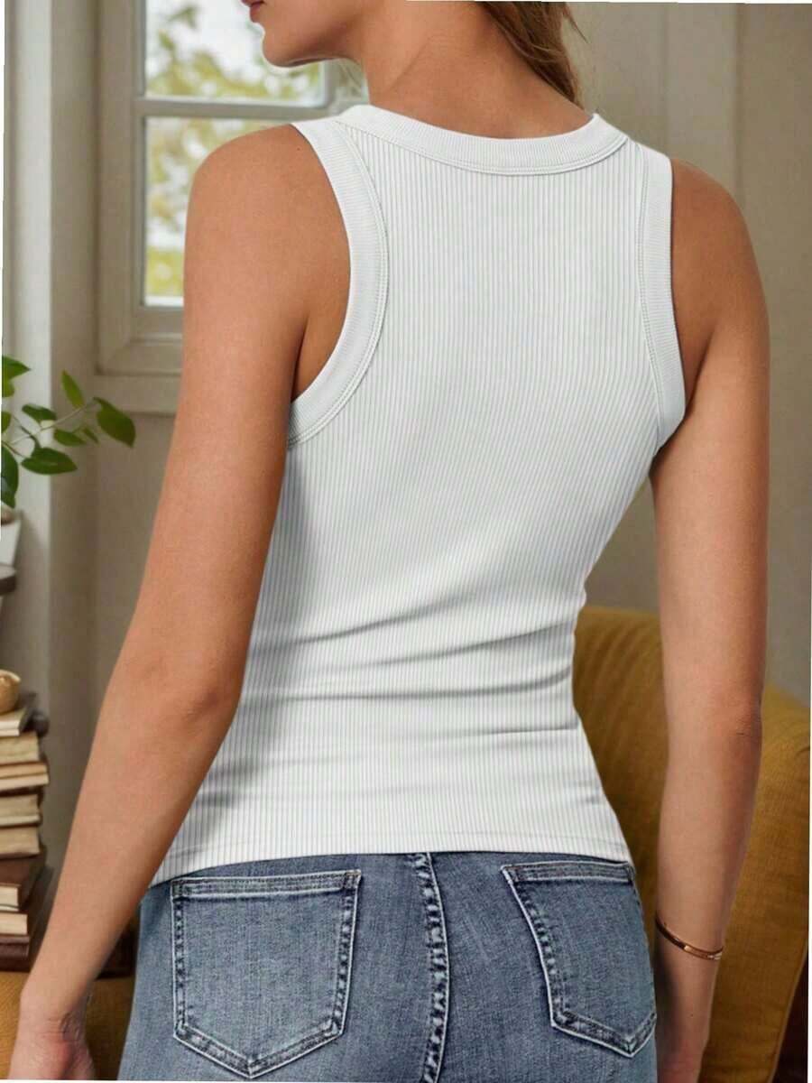 Hupos Women's Summer Casual Sleeveless Crew Collar Vest Fashion Basic Slim-Fit Vest Shirt Shirt