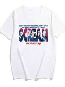 Women's Blouses 2026, Scream Movie T-Shirt, 90s Retro Style, Horror Movie T-Shirt, Vintage Aesthetic T-Shirts, Unisex Gothic Style T-Shirts, Summer Hipster Tops - 白色 - 查看 1