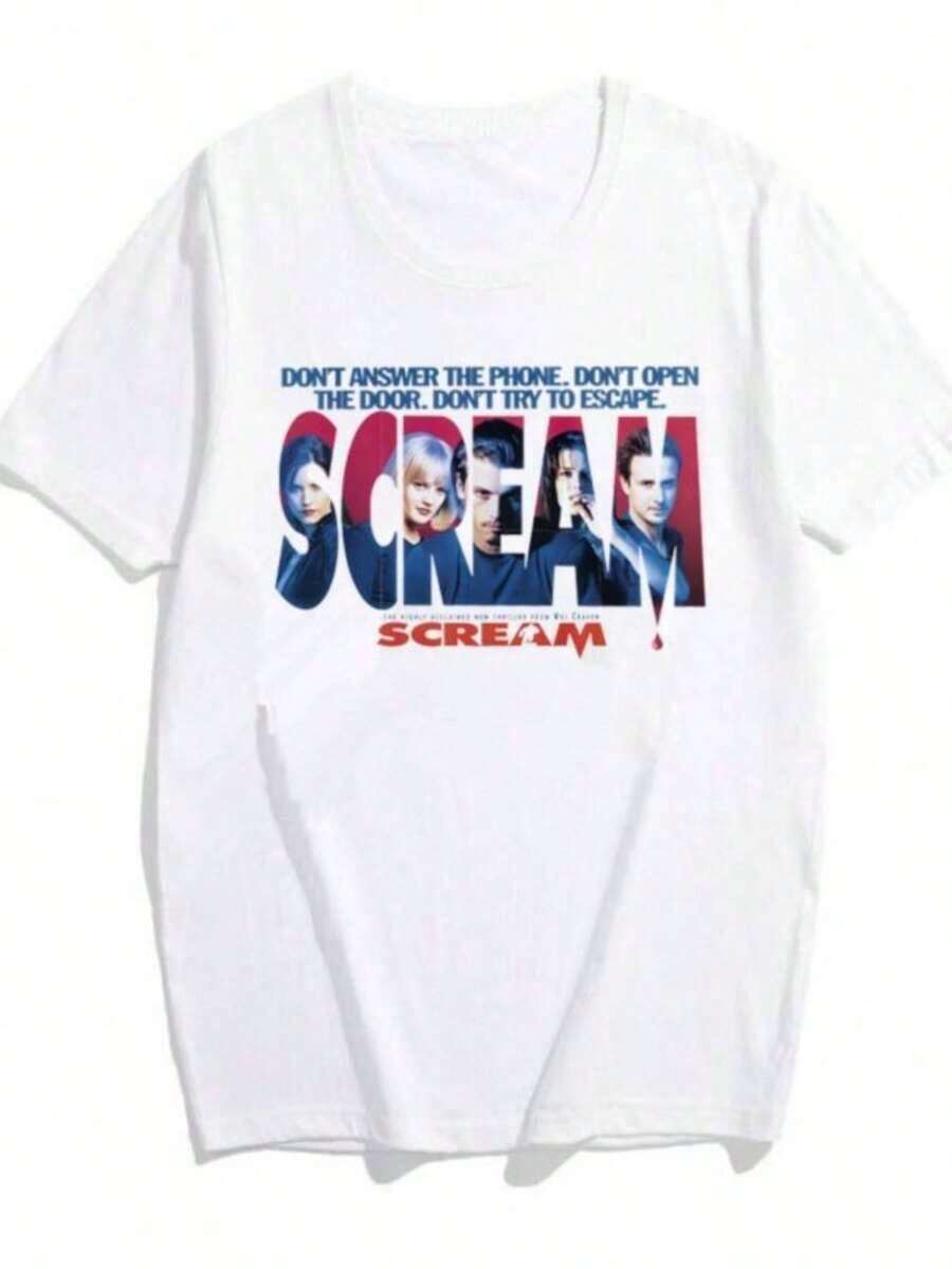 Women's Blouses 2026, Scream Movie T-Shirt, 90s Retro Style, Horror Movie T-Shirt, Vintage Aesthetic T-Shirts, Unisex Gothic Style T-Shirts, Summer Hipster Tops - 白色 - 查看 1