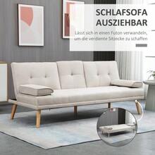 3-Seater Sofa Bed With Folding Table, Linen-Look Fabric Sofa, Scandinavian Design, Load Capacity Up To 250 Kg, For Living Room. - Beige - View 4