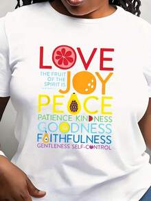 Camiseta de verano para mujer, estilo vintage Y2K, con estampado de frutas y versos inspiradores - Ropa de fe con versos de amor, alegría y paz (Salmo 23, Mateo 5), manga corta, cuello redondo, top casual para eventos religiosos y atuendos informales. Moderna, fresca y cómoda. - Blanco - Ver 7