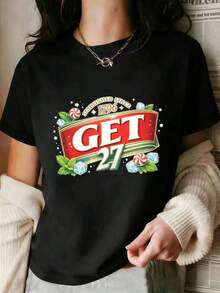 Camiseta de mujer con estampado gráfico vintage Blusas Bonito 100% Cotton - Negro - Ver 3
