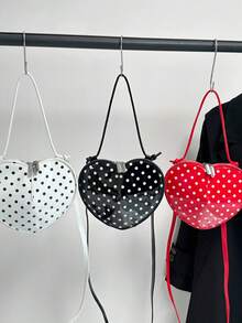 Túi đeo chéo hình trái tim chấm bi, túi đeo vai chấm bi phong cách retro, túi mini hình trái tim dễ thương. - Nhiều màu - Xem 2