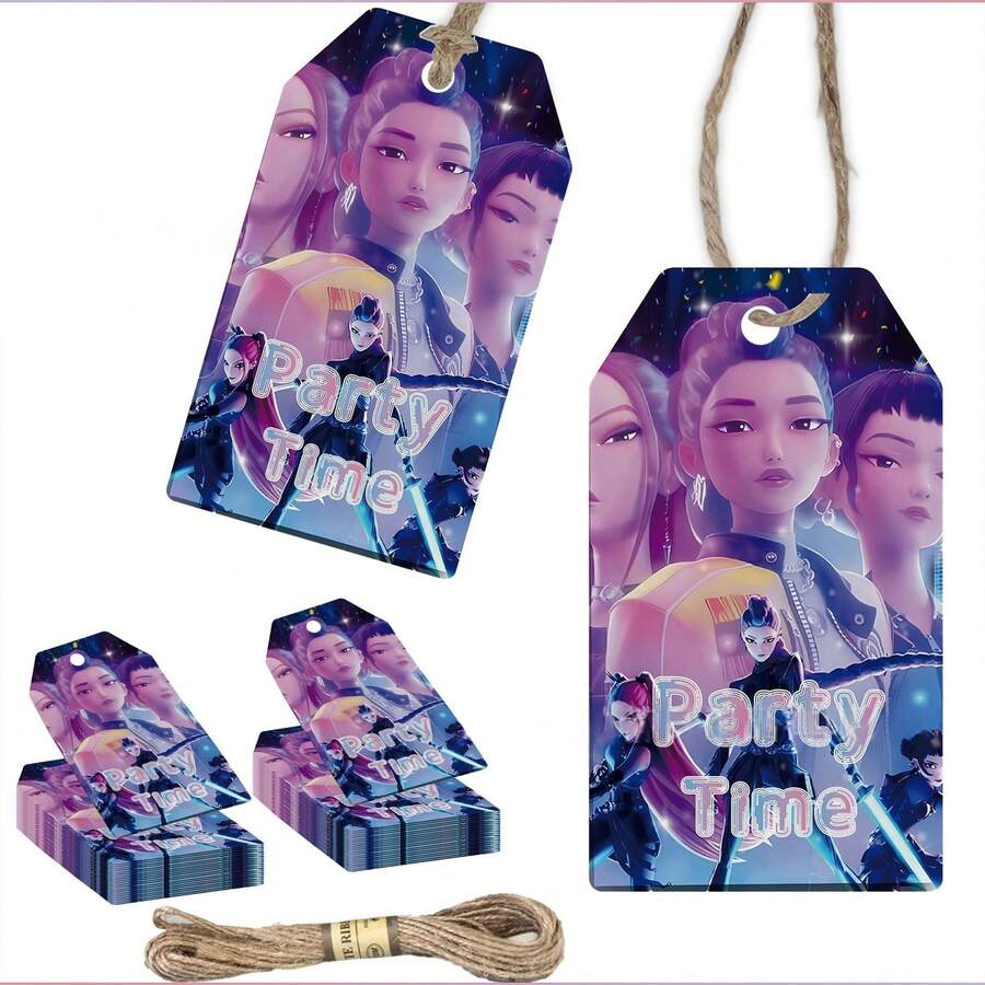 25 chiếc thẻ treo K-Pop Witch Squad 2026 mới với nền neon phát sáng, chữ Party Time và dây thừng đay để trang trí hộp quà lễ hội, phong cách ngẫu nhiên - Nhiều màu - Xem 1