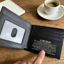 Sleek Black Bi-Fold Wallet For Son, Portable Wallet With Silver Engraved Lettering, Multiple Card Slots Design, Ideal Birthday Graduation Christmas Gift From Mom - Black - View 6