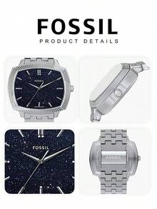 Nick Jonas X Fossil LE1216 限量版腕表，简约方形蓝宝石表盘，不锈钢表带，防水日常腕表 - 黑色 - 查看 6