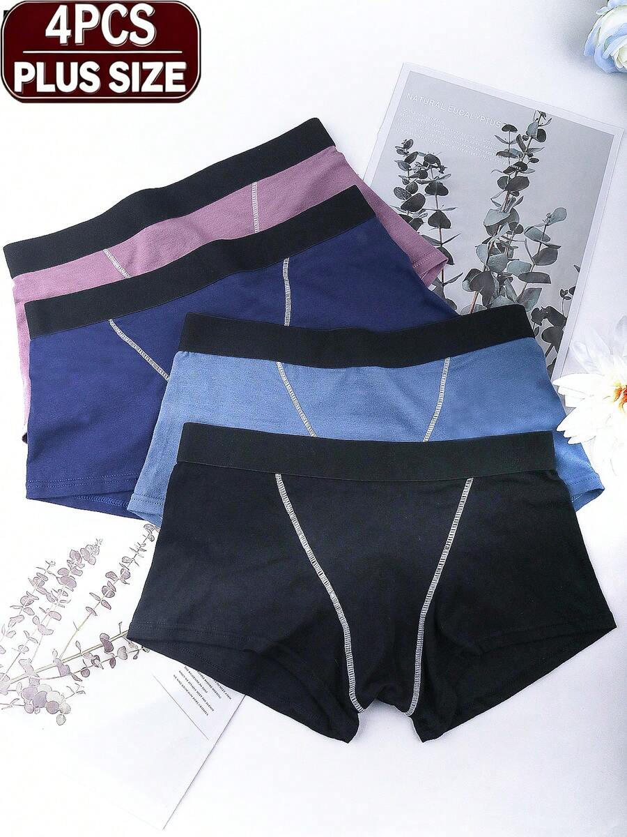 4-Pack Women's Plus Size Loose-Fitting Boxer Shorts, Soft Comfortable Breathable Fabric, Stylish Casual Design For Everyday Wear, Summer - 多色B - 查看 1