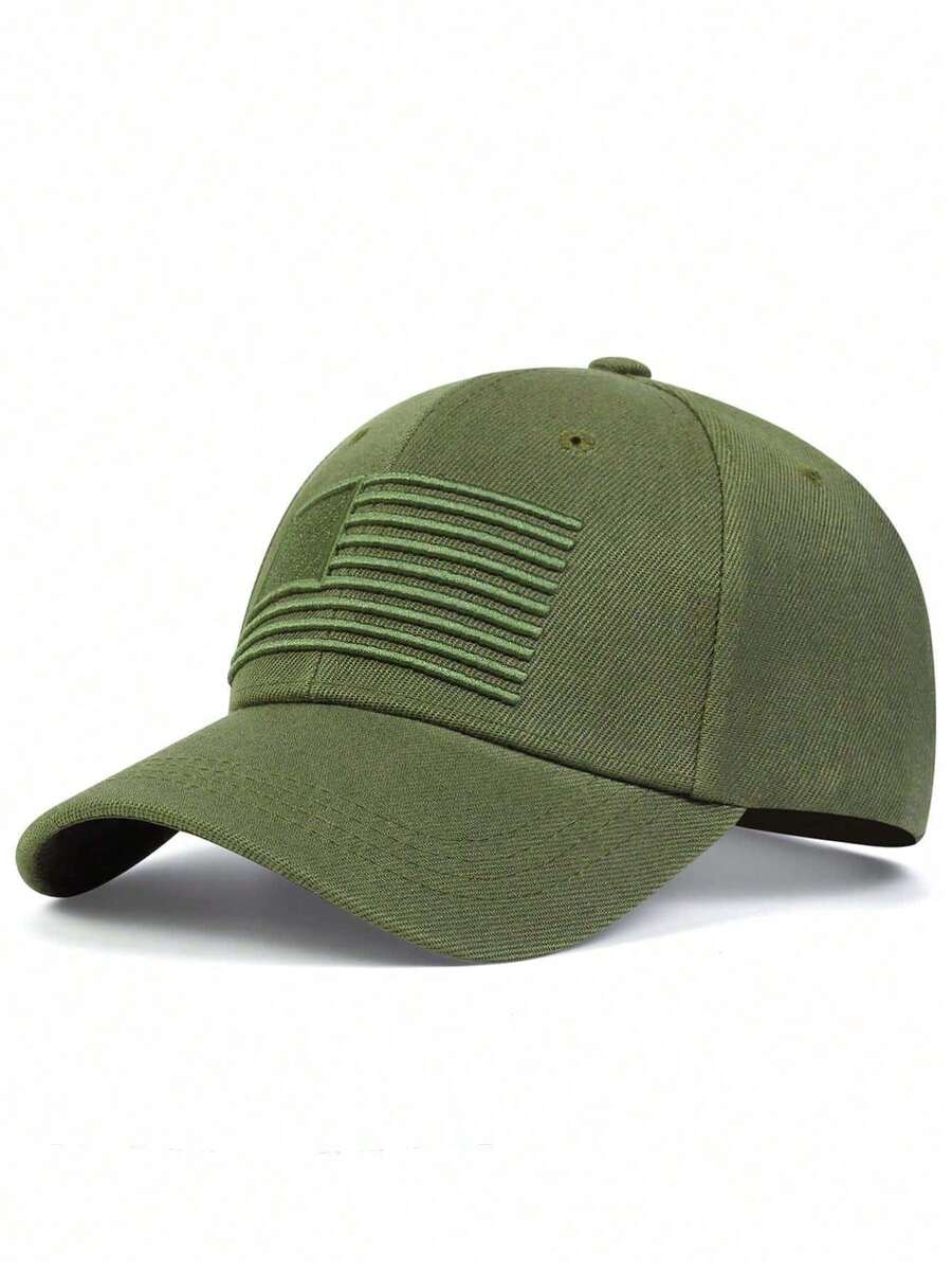 1 pieza Gorra de béisbol ajustable para hombres con bordado de bandera de EE. UU., sombrero casual para exteriores para primavera y otoño - Verde militar - Ver 1