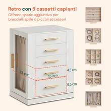 Avilia Organizer Gioielli Rotante a 360° con Cassetti, Ganci e Rivestimento in Velluto - Bianco - Visualizzare 6