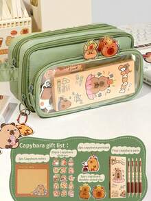 1pc Upgraded Large Capacity Portable Flip-Top Detachable Transparent Hamster Stationery Pen Bag, Suitable For Storing A Series Of Desktop Student Stationery Such As Rulers, Pens, Erasers, Multi-Functional Dormitory Cosmetic Storage Bag, Campus Series Classroom Student Office Supplies Pencil Case (Includes 1 Notebook, 15 Stickers, 1 Pendant And 2 Double-Sided Clips) - Sets - View 12