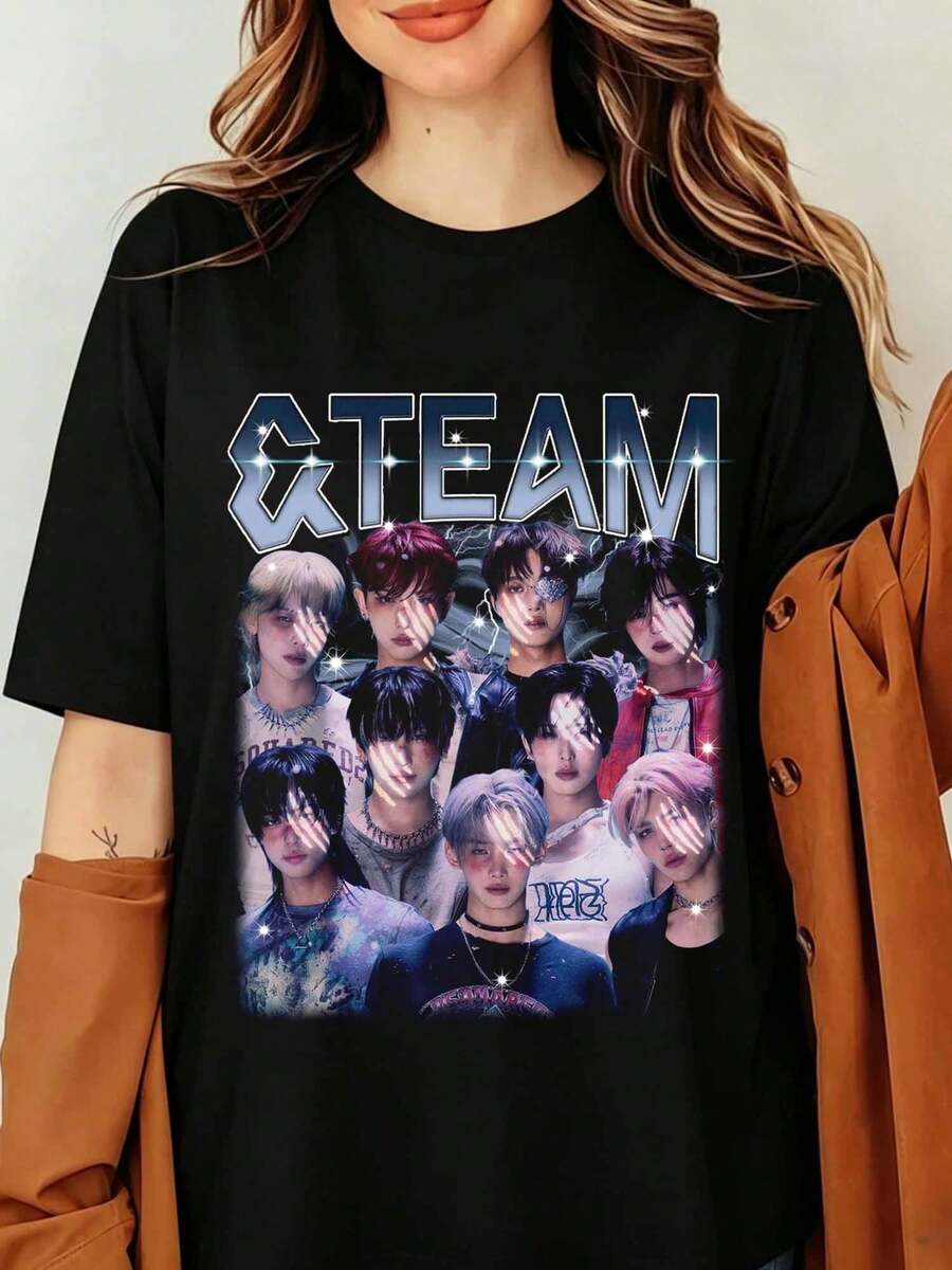 &TEAM K-Pop Boy Group Graphic T-Shirt J-Pop Star Vintage 90s Bootleg Print Black Oversized Cotton Tee Men Women Streetwear Top, Vintage &Team Graphic T-Shirt, Back To Life Album Shirt, Gift, World Tour Tee - Black - View 1