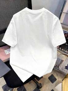 Camiseta de manga corta casual de cuello redondo con estampado gráfico de contraste para hombres - Multicolor 3 - Ver 2