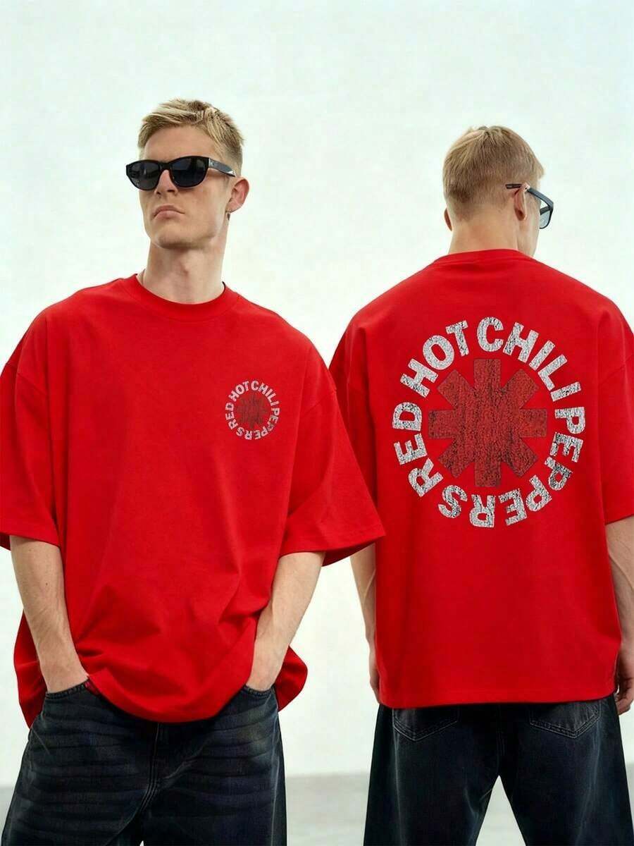 Gift: This Vibrant Red Eight-Pointed Asterisk Represents The Life Force Of The Red Hot Chili Peppers And Their Unmistakable Sound, Surrounded By The Band's Name. Double-Sided Printed T-Shirt, 100% Cotton, Casual/Soft - 紅色 - 查看 1