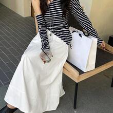 Women's Plain Elastic Waist Long Casual Skirt Fall Skirts - Negro - Ver 3