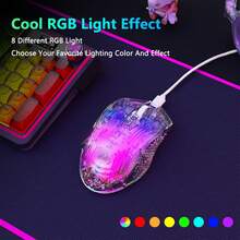 Redragon 有线游戏鼠标,24,000 DPI,7 个可编程按键,2 个侧键,8 种 RGB LED 背光模式,透明外壳,炫彩游戏鼠标,白色软线 - 查看 5