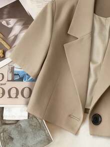 Chaqueta corta casual y de oficina para mujer - Caqui - Ver 3