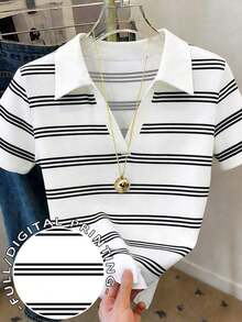 Camiseta de manga corta ajustada con cuello bordado para mujer - Multicolor - Ver 5