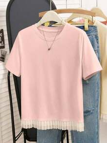 1 pieza Camiseta de moda para mujer con flecos, seda de leche de 180g - Rosa - Ver 7