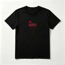 Playera Fiesta con Estampado de Micrófono Rojo de Algodón Negro para Mujer - Negro - Ver 1