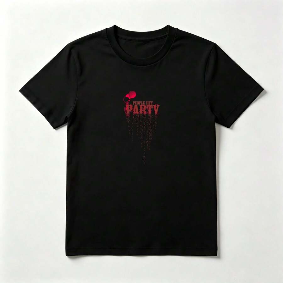 Playera Fiesta con Estampado de Micrófono Rojo de Algodón Negro para Mujer - Negro - Ver 1