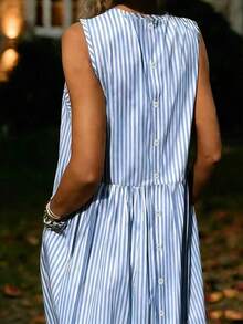 Vestido sin mangas con estampado de rayas para mujer, casual de verano - Azul y blanco - Ver 2