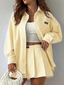 Conjunto de mujer de 2 piezas: Blusa y Falda Plisada - Amarillo - Ver 11