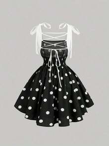 Vestido rosa romántico con espalda descubierta y lazo, adecuado para citas, fiestas, vacaciones, meriendas de té y ocasiones de cumpleaños - Negro - Ver 4