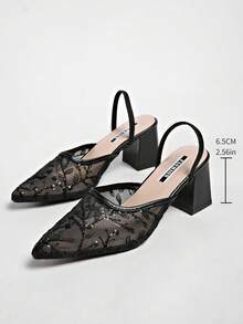 New Chinese Style White High Heel Mules, Pointed Toe Lace Embroidery Convertible Sandals For Women - Black - View 7