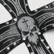 Spring|Summer Carnival Party Luxury Black Gothic Cross & Skull Print Studded Sexy Backless Summer Beach Blouse For Women - Negro - Ver 4
