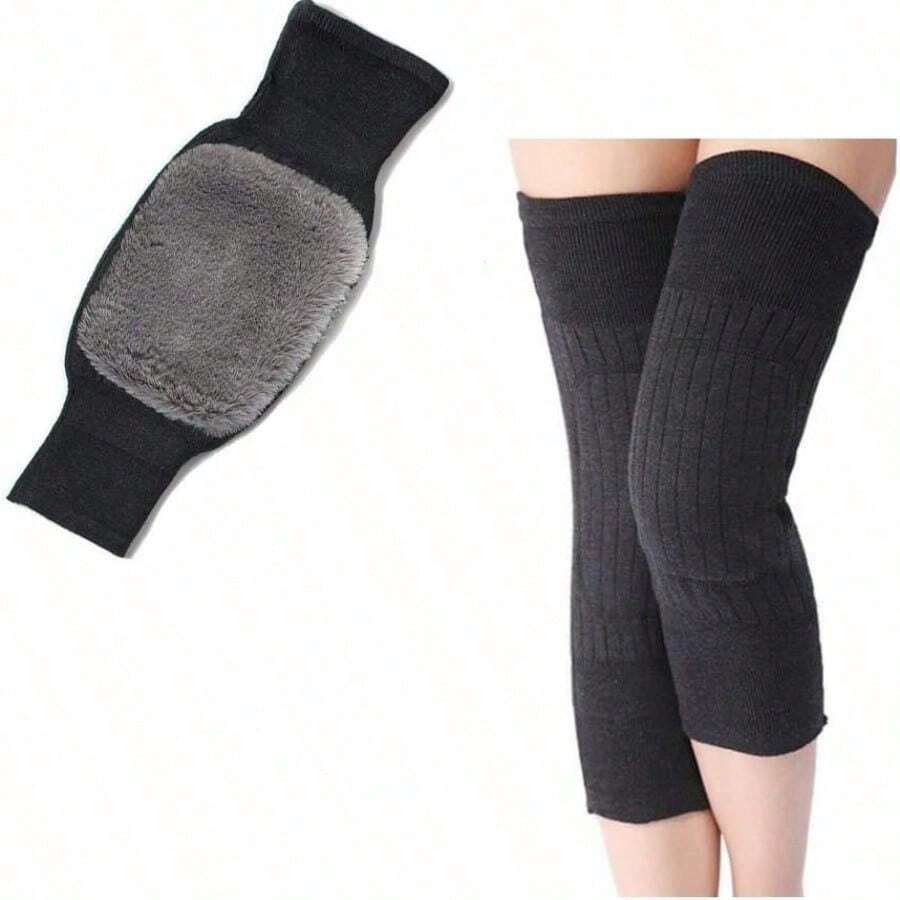 1 paire de genouillères unisexes chaudes, avec doublure isolée douce, isolation thermique, manchon de protection des jambes pour l'hiver - Multicolore - Voir 1