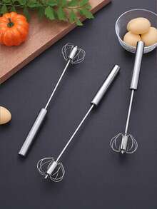 1pc Stainless Steel Hand Mixer, Semi-Automatic Press & Rotate Whisk, Suitable For Cooking, Baking, Kitchen Tools, Kitchen Supplies, Kitchen Accessories, Restaurant & Kitchen Utensils - Silver - View 9