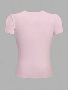Women's Graphic T-Shirt, Short Sleeve, Round Neck, Basic, Comfortable, Cool, Lightweight, Modern, Youthful, Feminine, Floral Print, Lily, Leaves, 3D - 羅莎 - 查看 2