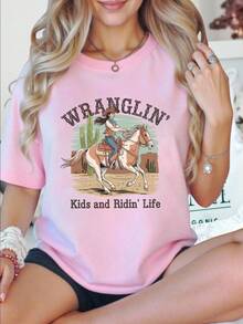 Women's Pink Oversized Summer T-Shirt With Fish And Stripe Print. Casual Short-Sleeved Pink T-Shirt With Fish Graphic, Ideal For Summer Looks. - YH532-粉紅色 - 查看 1