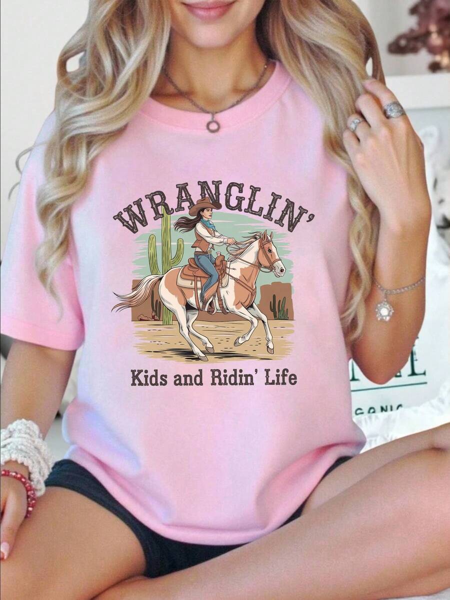 Women's Pink Oversized Summer T-Shirt With Fish And Stripe Print. Casual Short-Sleeved Pink T-Shirt With Fish Graphic, Ideal For Summer Looks. - YH532-粉紅色 - 查看 1