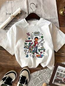 Colorful Illustration Inspired By The Day Of The Dead Celebration With Musical Symbols, Festive Skulls, And A Motivational Message That Evokes The Joy Of Living And Following Dreams. Comfortable Casual Women's T-Shirt Ideal For Everyday Wear. - 白色 - 查看 2